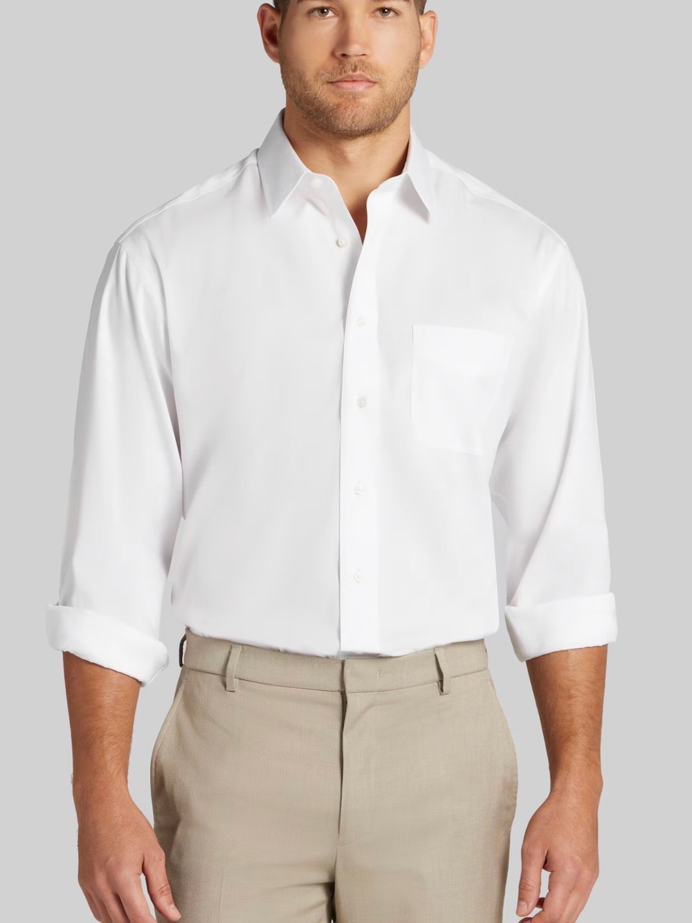 Jos. A. Bank Traditional Fit Collared White Solid Dress Shirt NWT